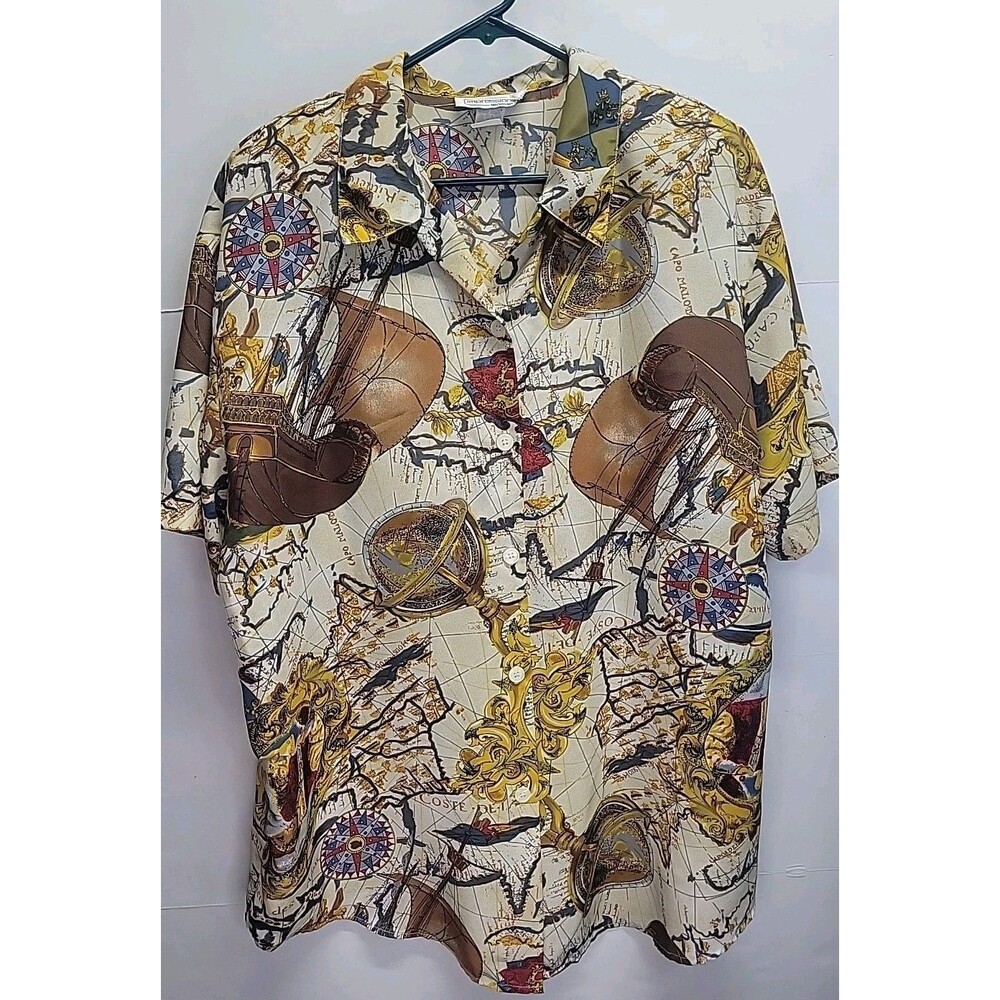 Vtg‎ IMPRESSIONS WOMAN Multi-Color Travel Buttonup Top Blouse 20W Plus Sz Y2K